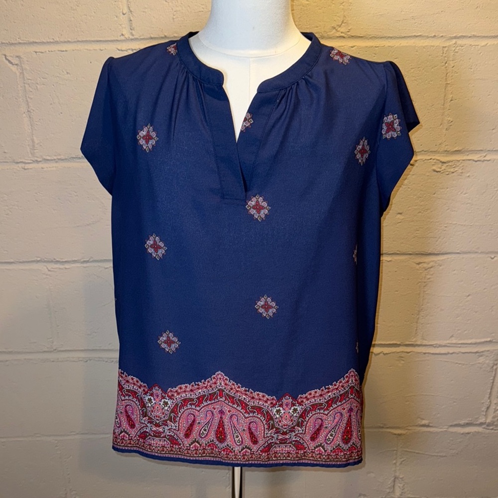 Navy Blue and Pink Women's Top
